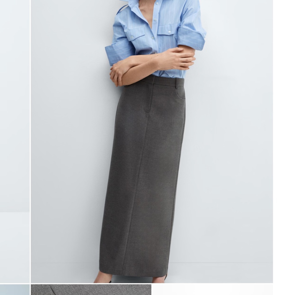 MANGO GRAY SLIT LONG SKIRT